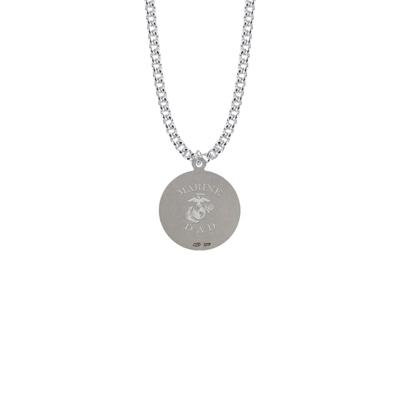 15/16 Inch Round Two-Tone Sterling Silver U.S. Marine Corps Medal with Personalized &quot;Marine Dad&quot; Engraving on Back