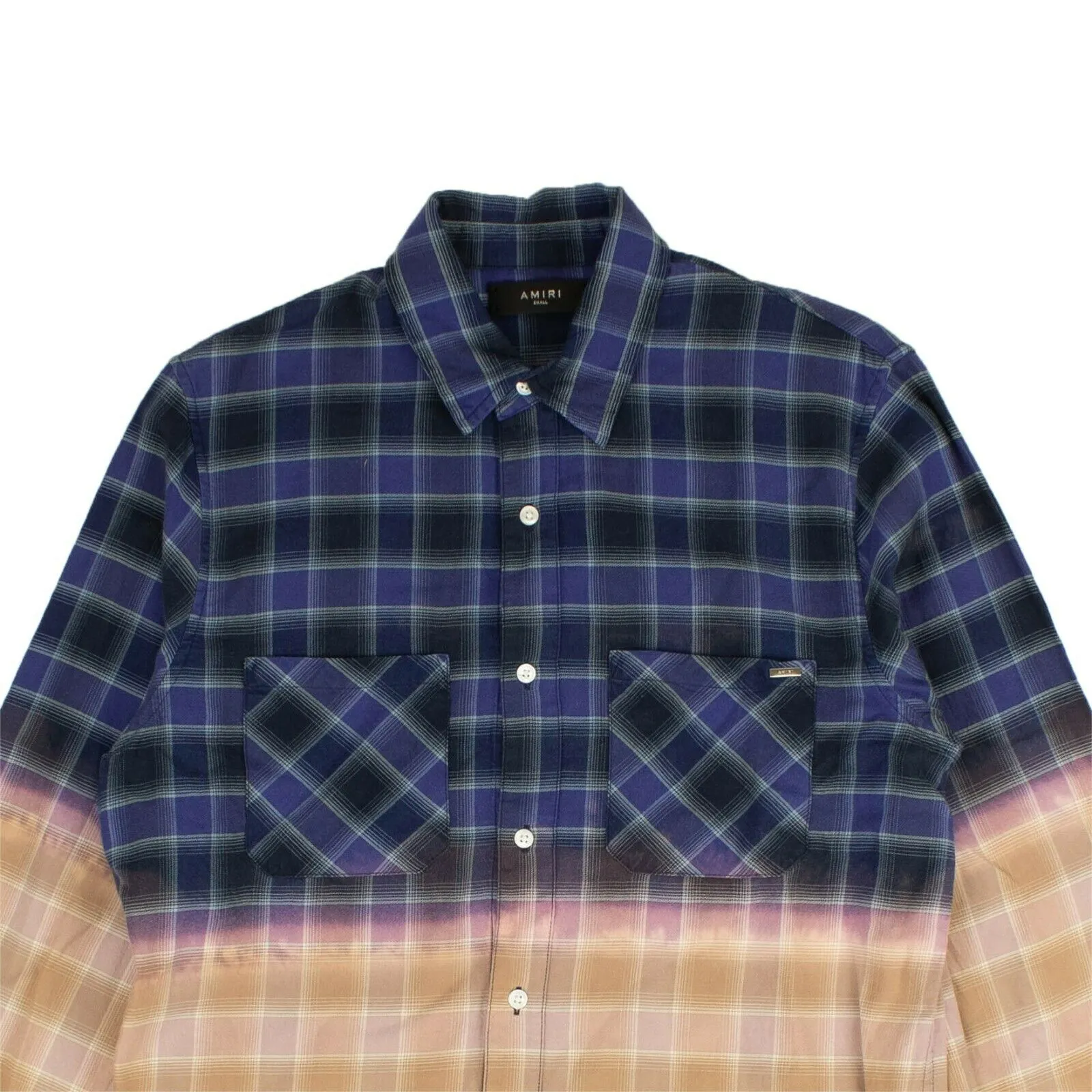 AMIRI Blue Multicolor Frayed Hem Flannel