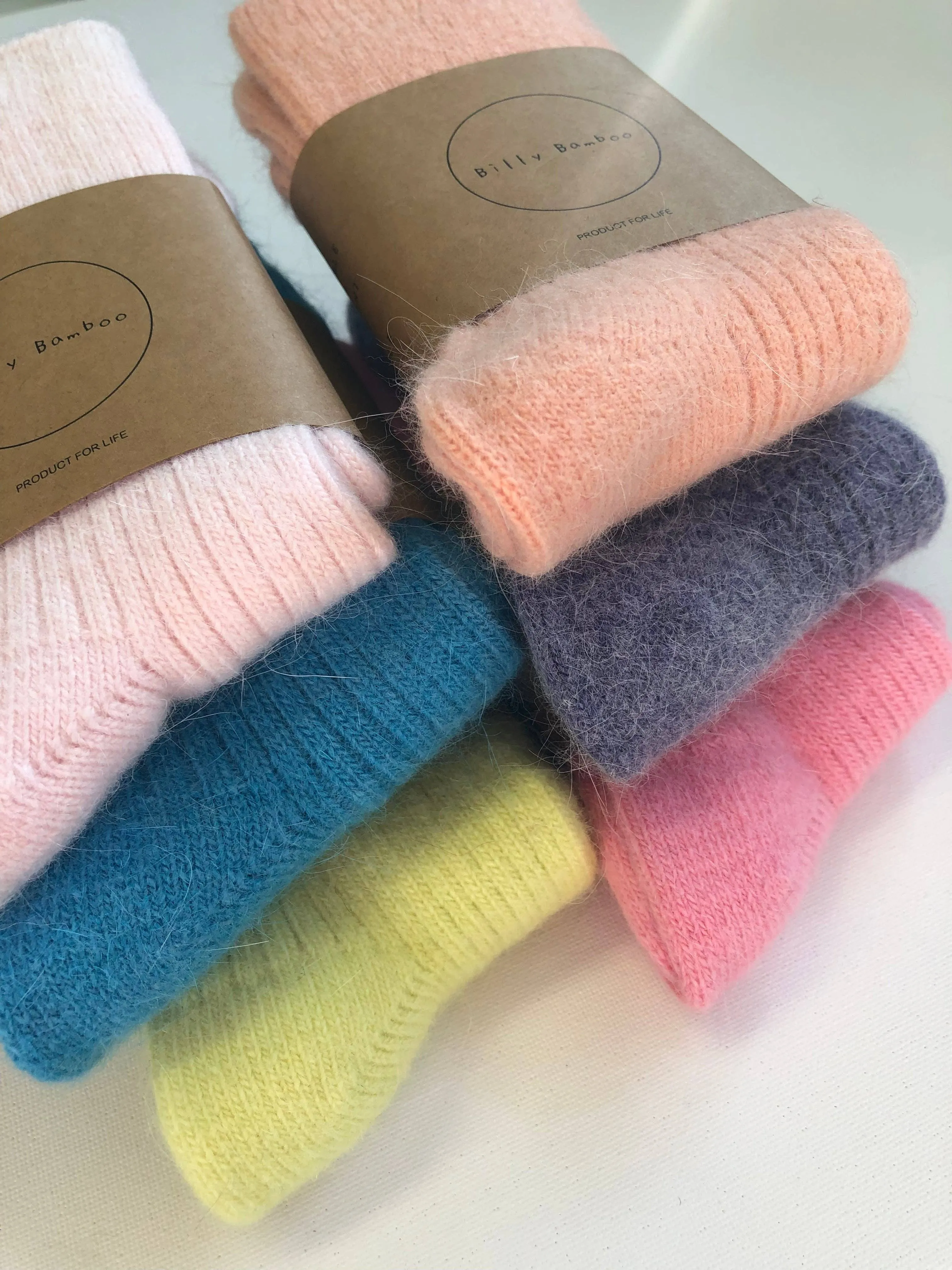 Billy Bamboo - ANGORA WOOL SOCKS - snow pastel