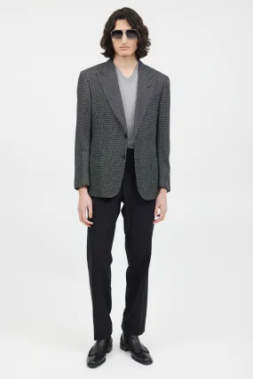 Black & Grey Silk Houndstooth Blazer