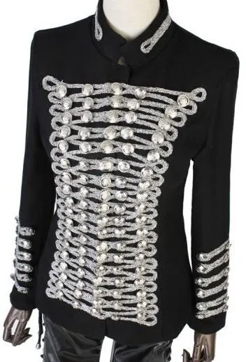 Chain Embellished Jacket in Black with Silver