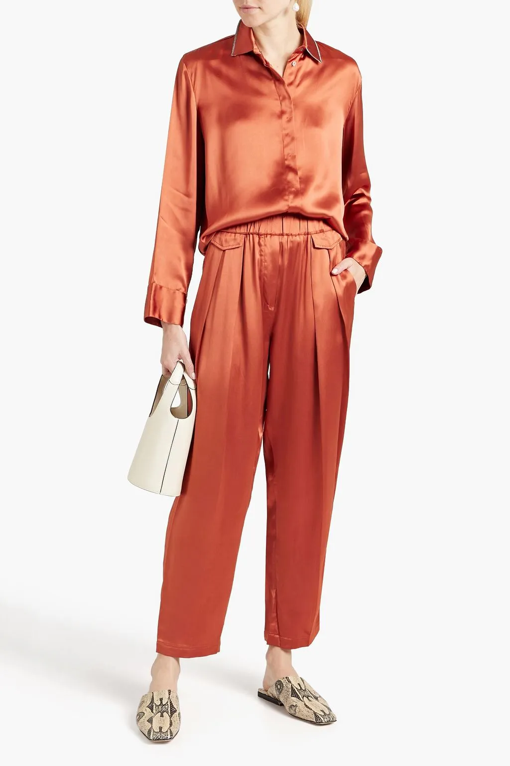 Charmeuse pleated tapered trousers FABIANA FILIPPI, copper