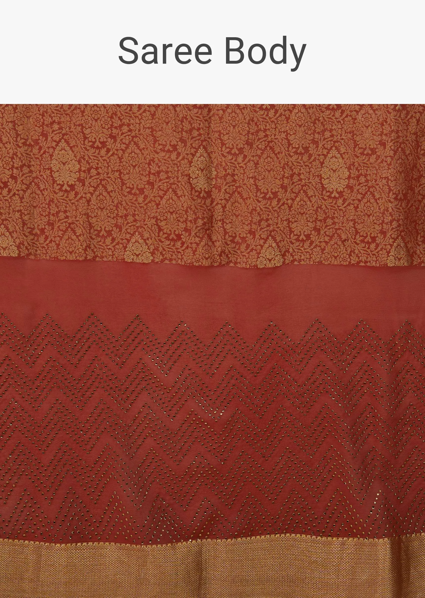 Firey Red Chiffon Saree With Zari Border And Brocade Weave