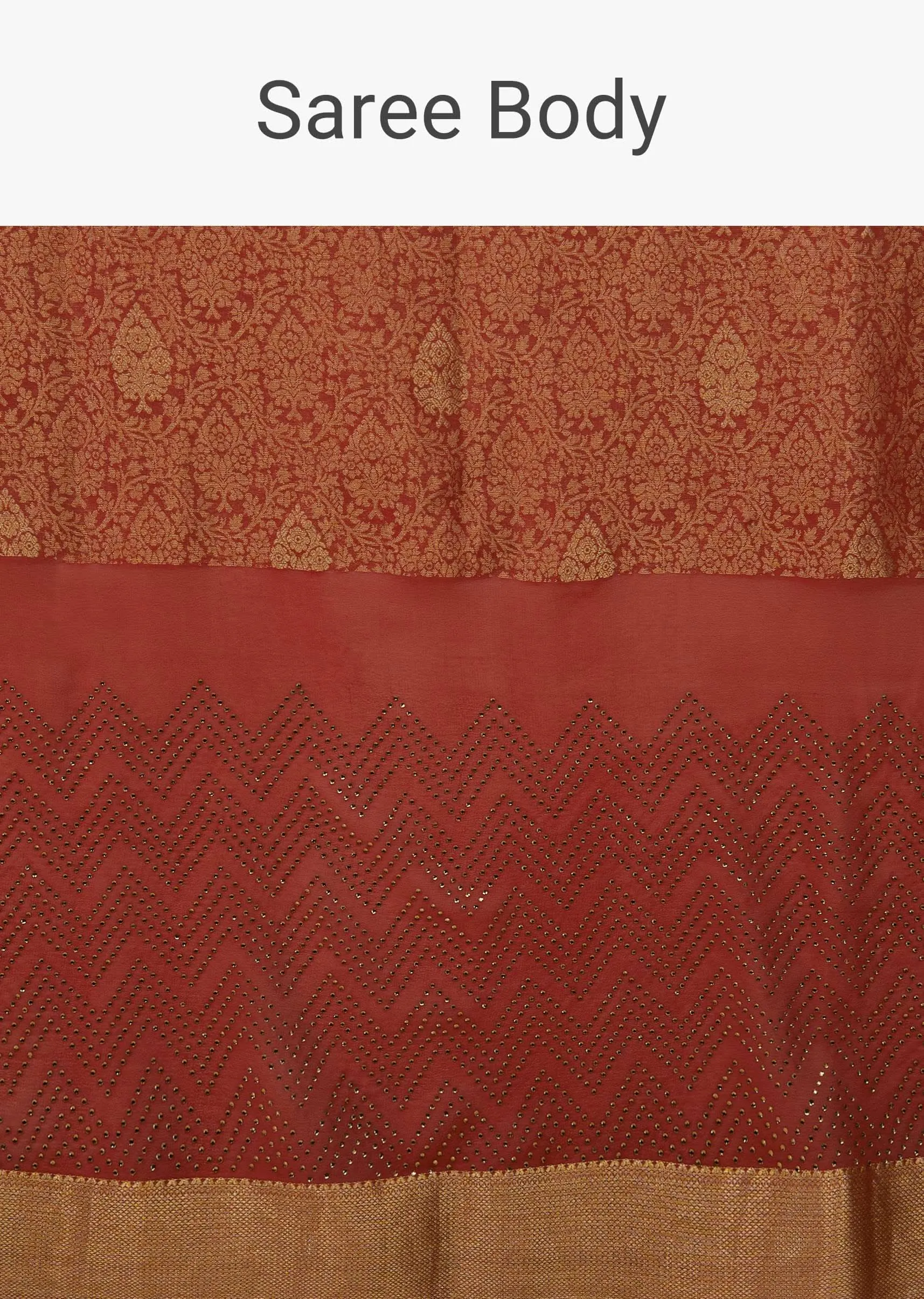 Firey Red Chiffon Saree With Zari Border And Brocade Weave