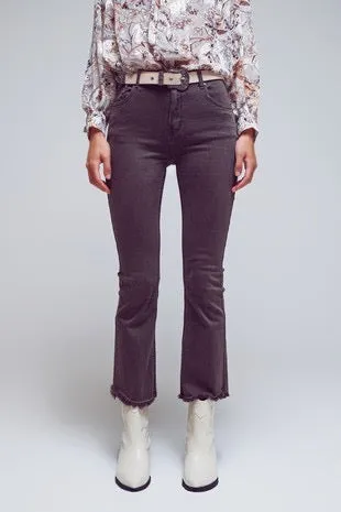 Flare Cropped Jeans with Frayed Hem