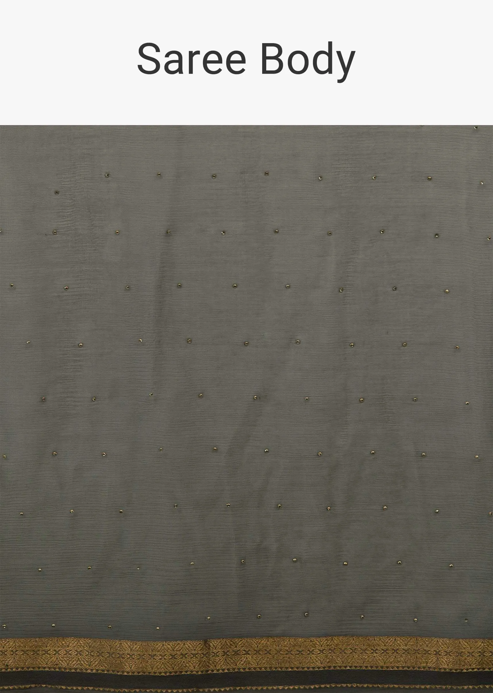 Fog Grey Chiffon Saree With Swarovski Stone Embellishments And Zari Border