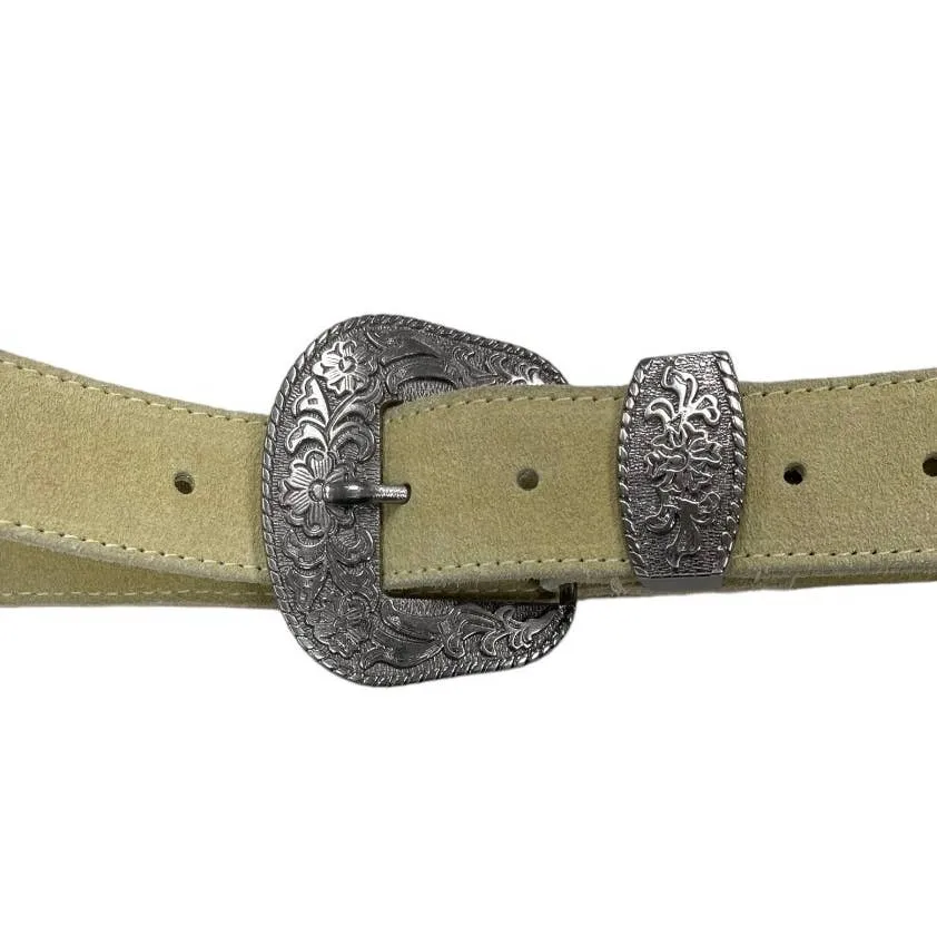 Free People Black Rock Luxe Suede Western Ornate Belt Size M New