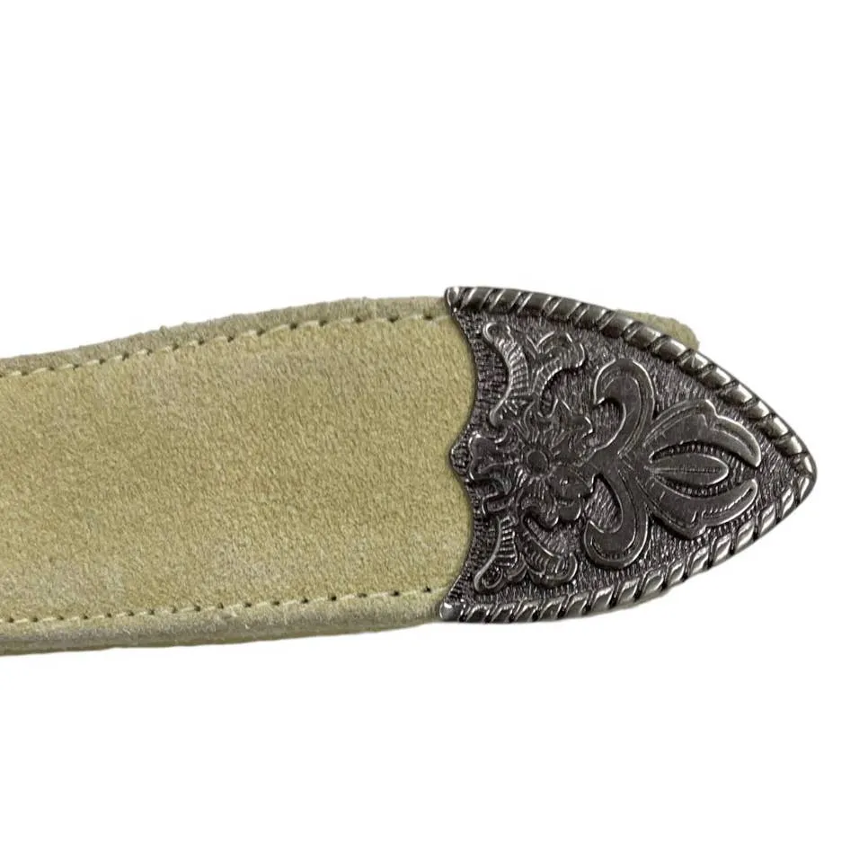 Free People Black Rock Luxe Suede Western Ornate Belt Size M New