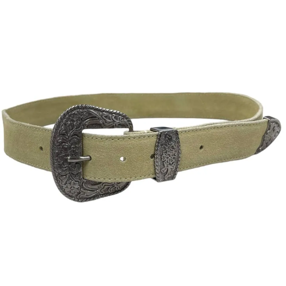 Free People Black Rock Luxe Suede Western Ornate Belt Size M New