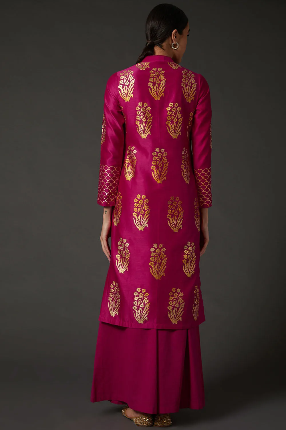 Fuchsia & Gold Block Printed Kurta Set