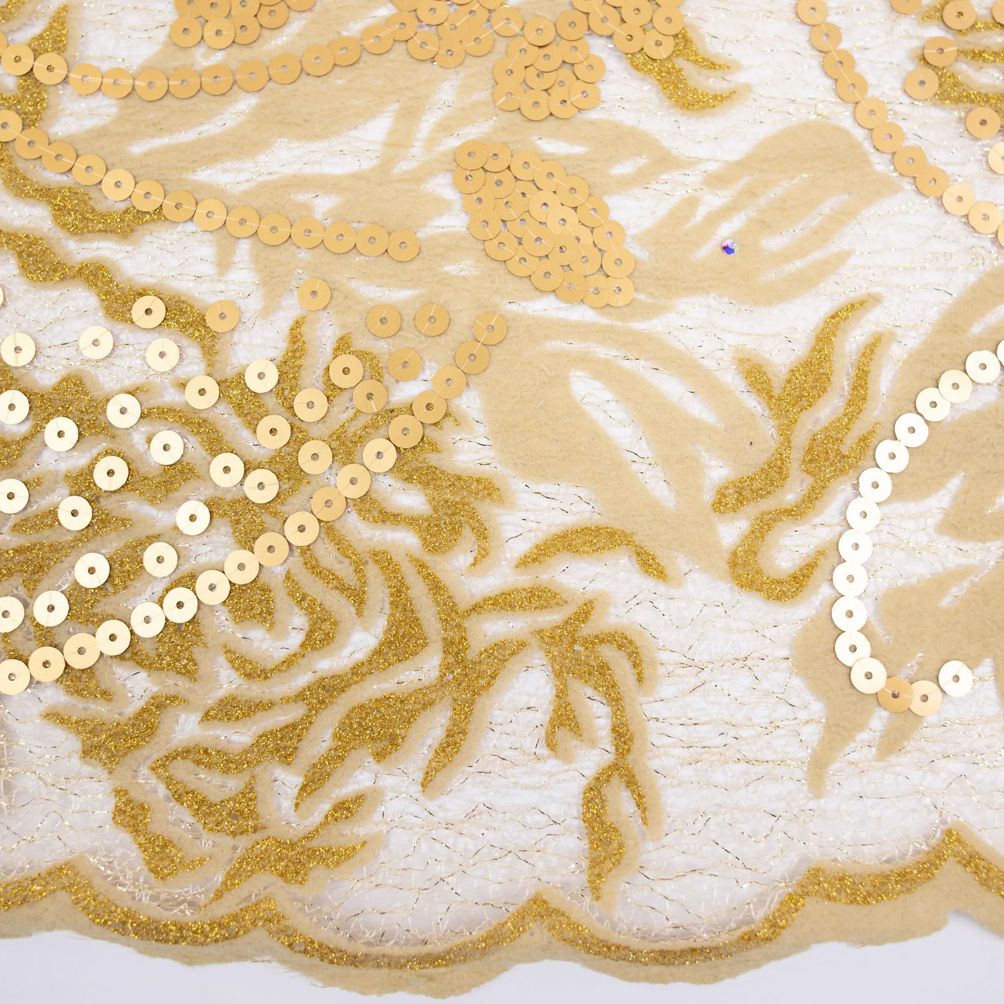 Gold Sequin Velvet Net Lace