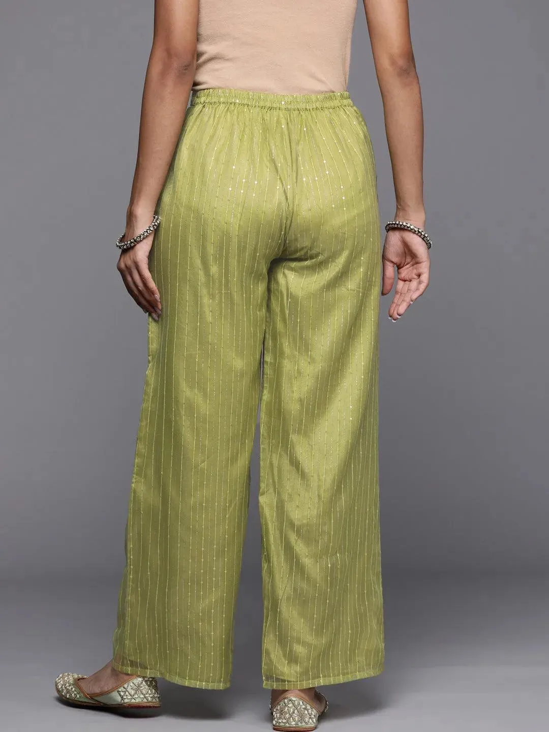 Green Embellished Organza Palazzos