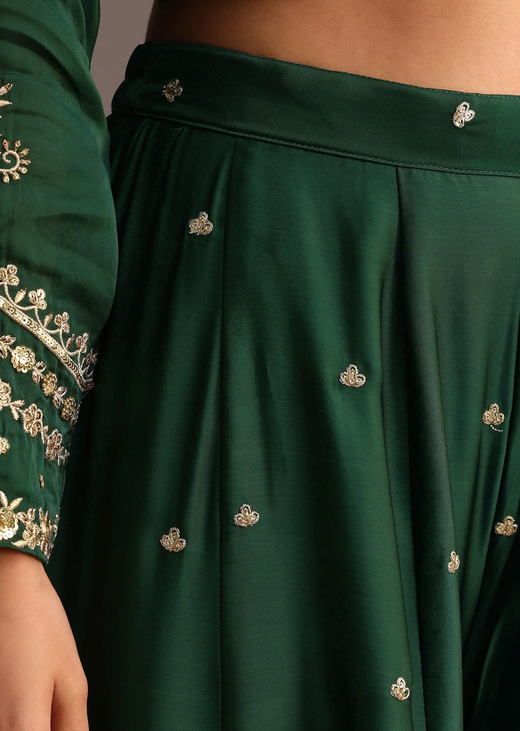 Green Zari Work Palazzo Suit With Organza Dupatta
