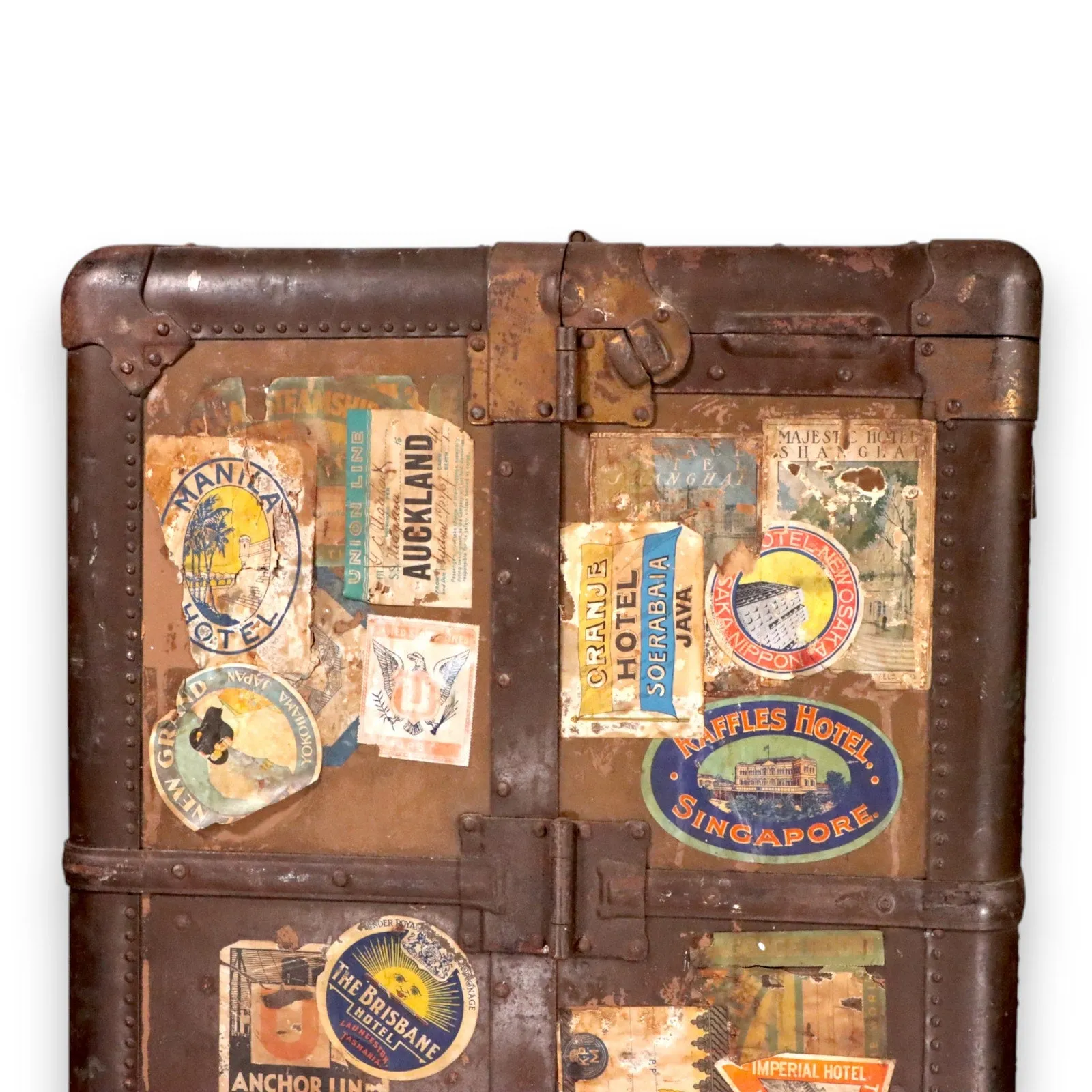 Hartmann Cushion Top Gibraltarized Steamer Trunk Keys Decals Antique 1927