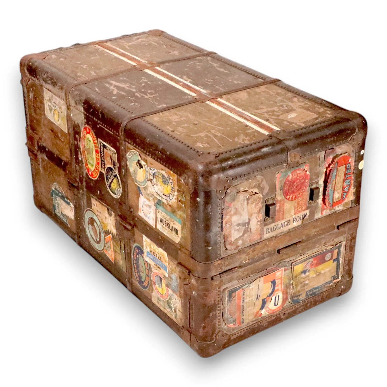 Hartmann Cushion Top Gibraltarized Steamer Trunk Keys Decals Antique 1927