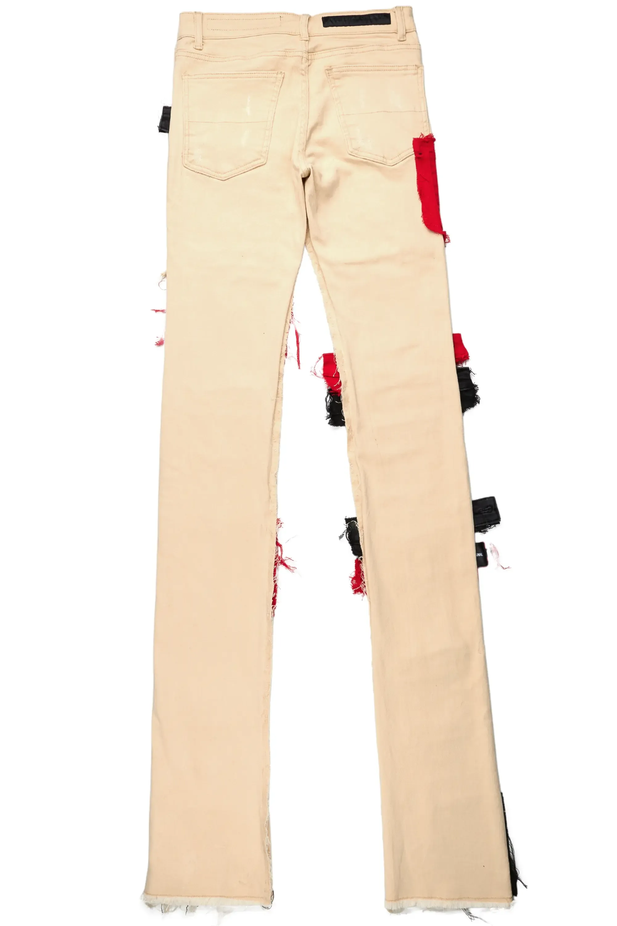 Kaizen Beige/Red Patchwork Super Stacked Flare Jean