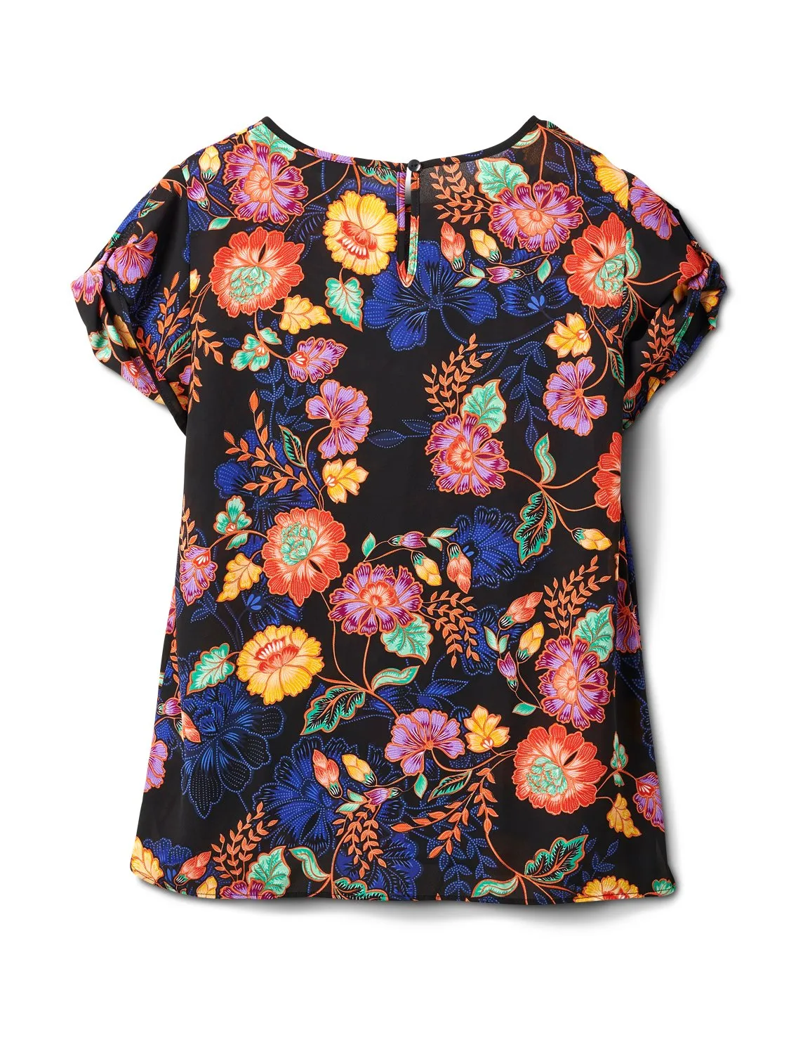 Keyhole Back Bright Floral Blouse