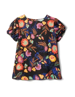 Keyhole Back Bright Floral Blouse
