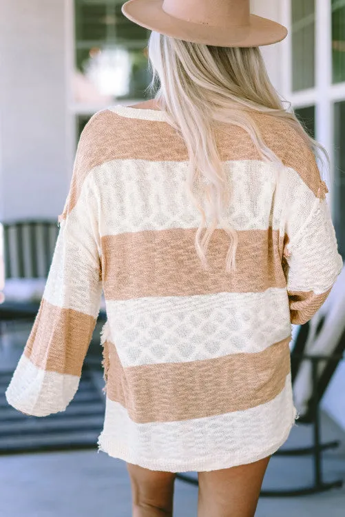 Khaki Stripe Frayed Top