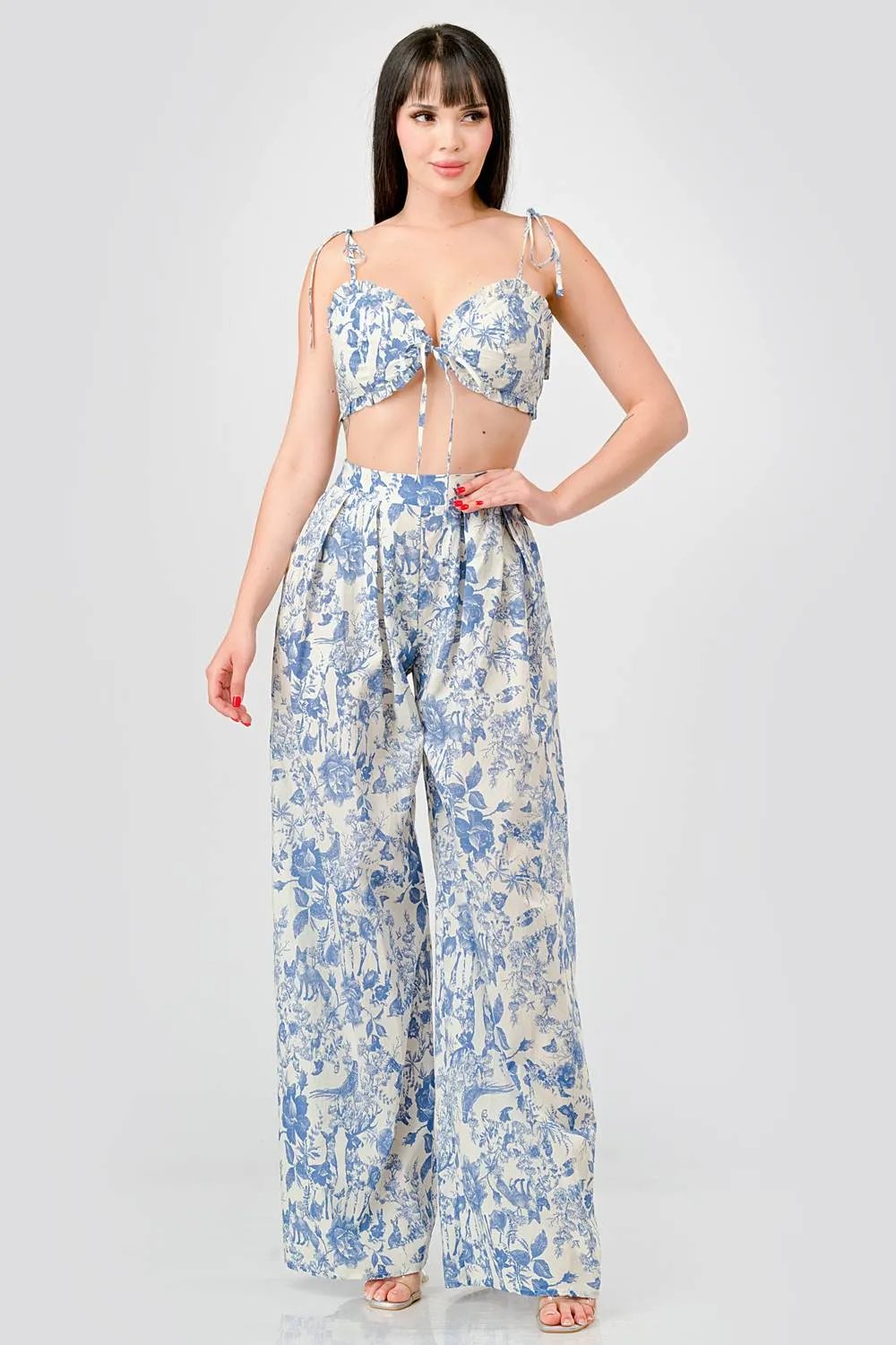 LUXE FLORAL POPLIN BRALETTE & WAISTBAND PANTS SET