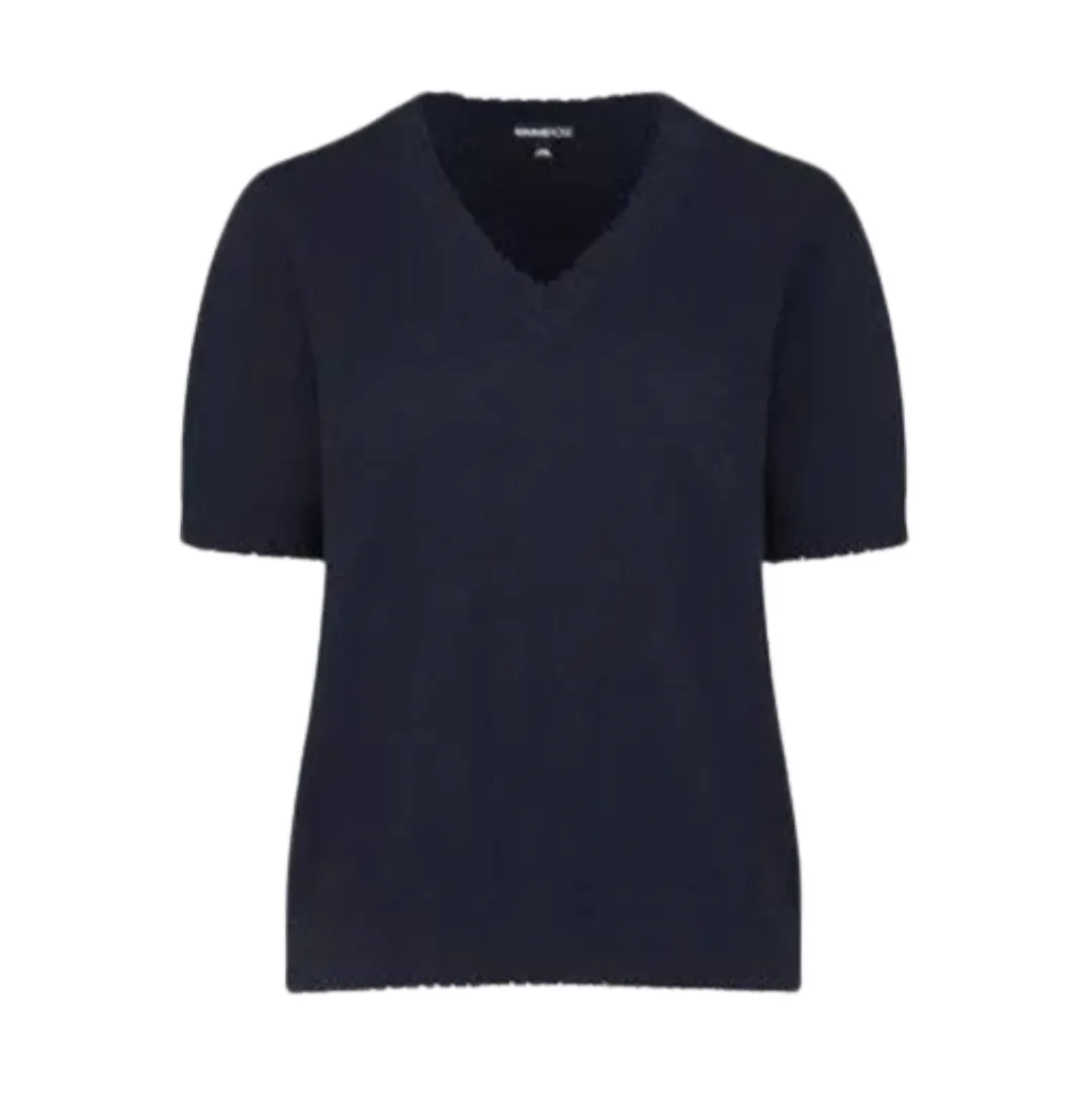 Minnie Rose - S/S Frayed Edge V-Neck Sweater