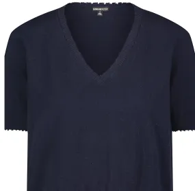 Minnie Rose - S/S Frayed Edge V-Neck Sweater
