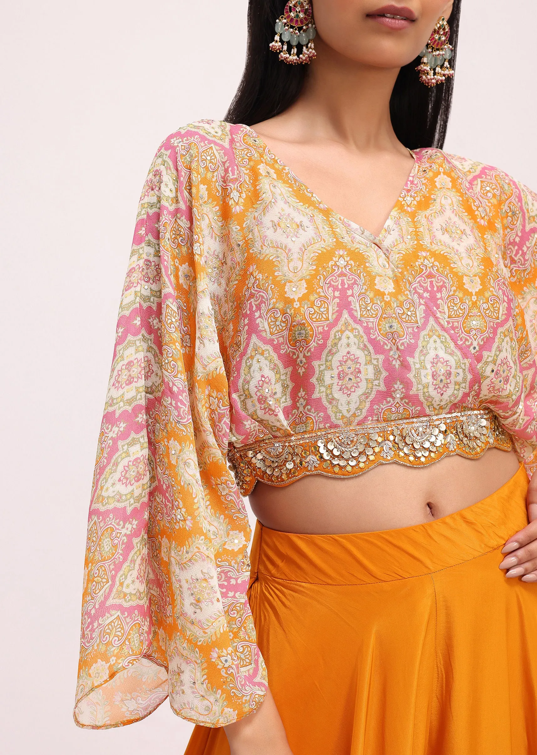 Orange Printed Crop Top And Palazzo Set