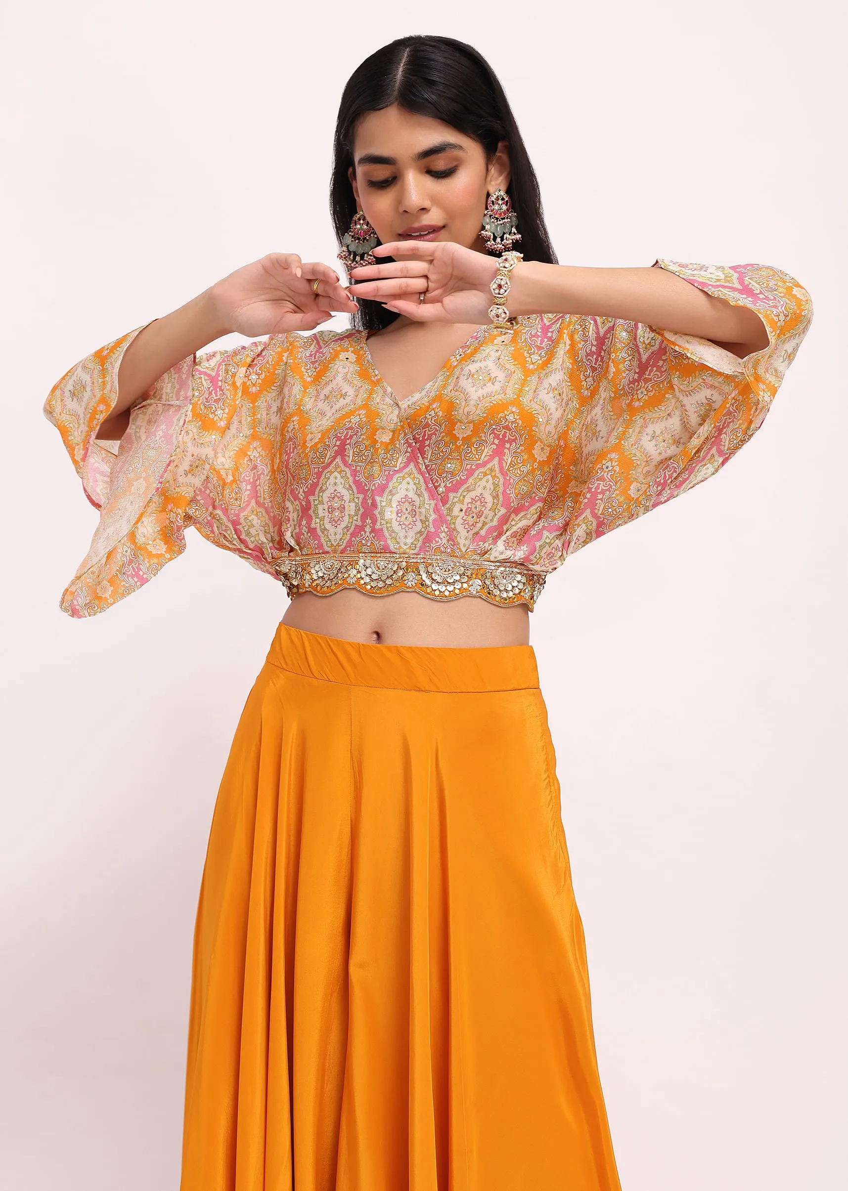 Orange Printed Crop Top And Palazzo Set