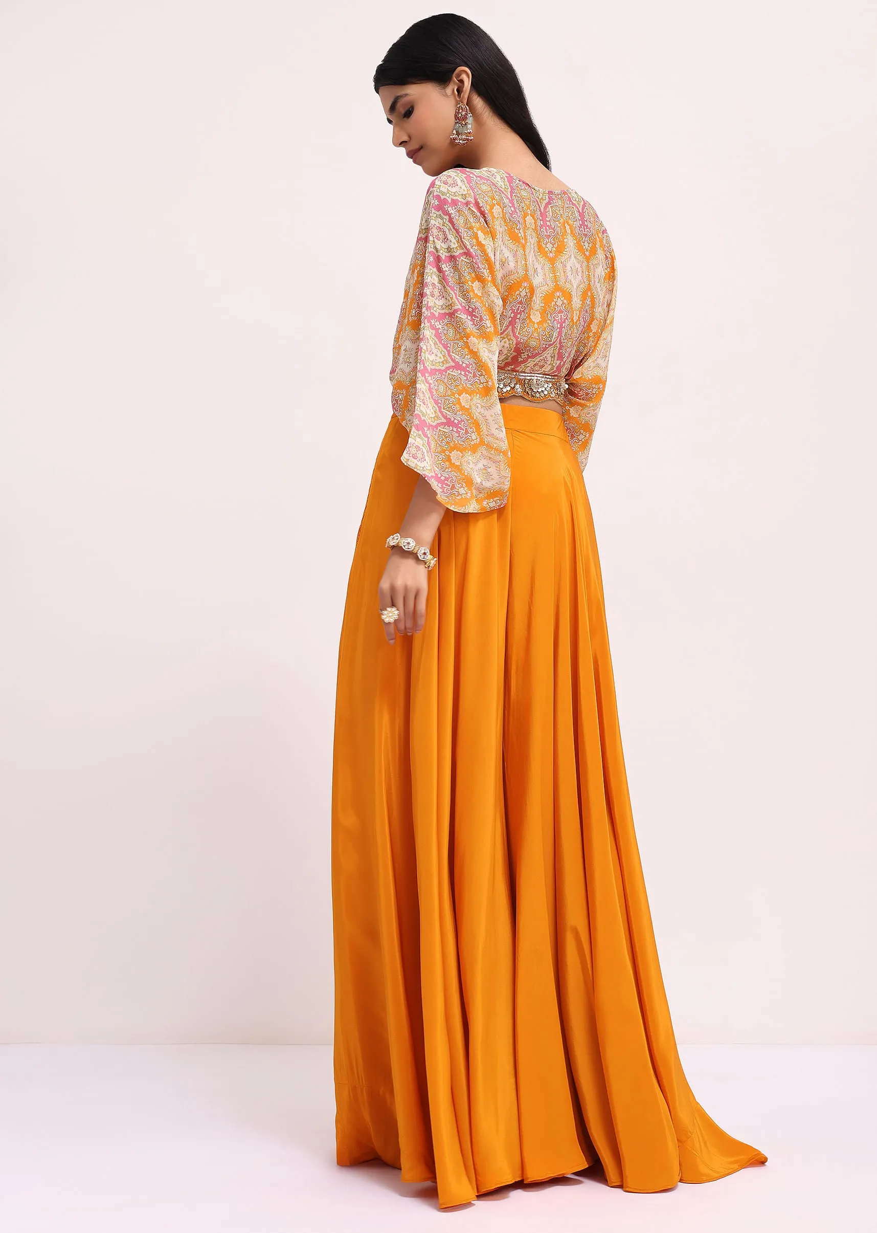 Orange Printed Crop Top And Palazzo Set