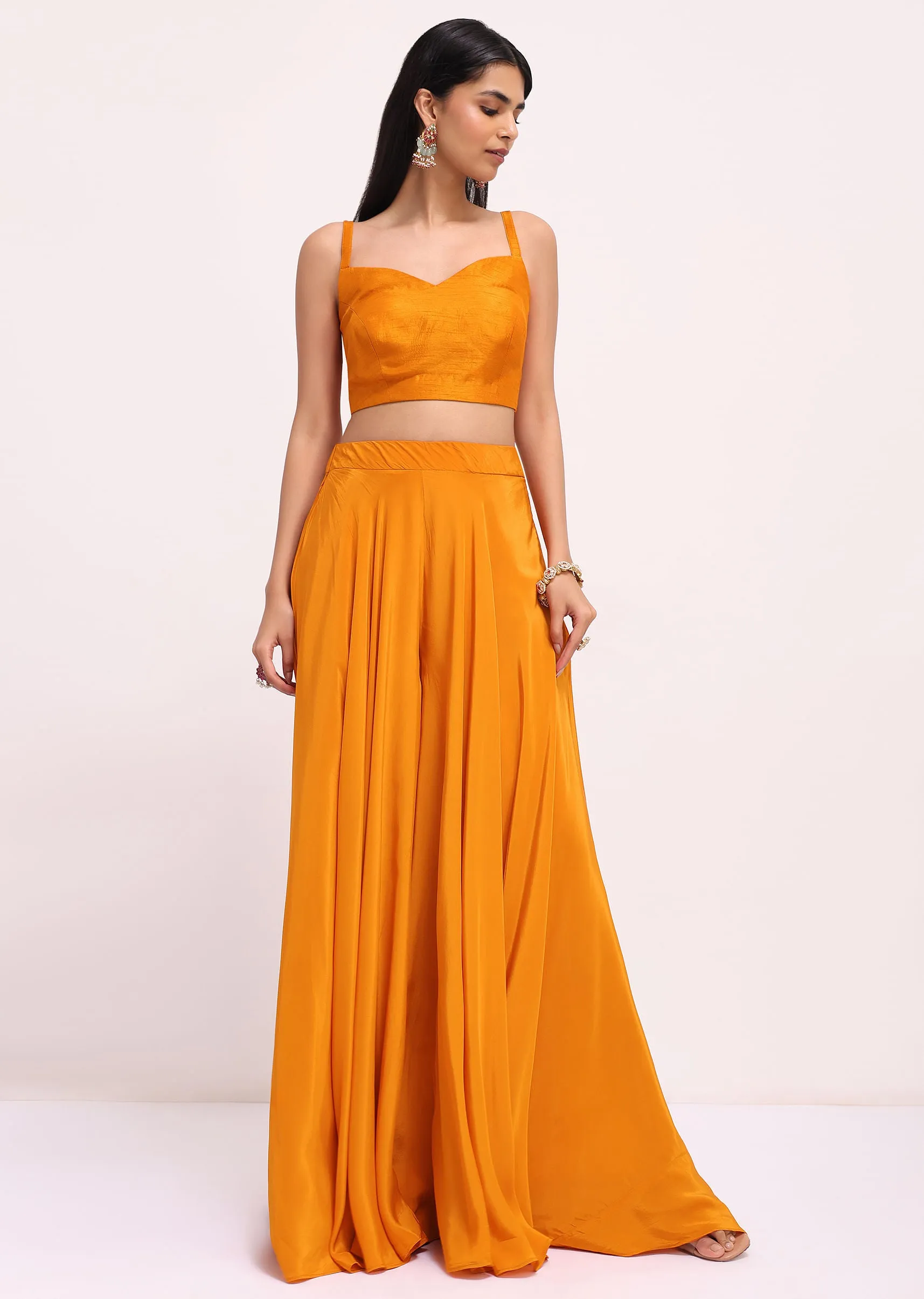 Orange Printed Crop Top And Palazzo Set