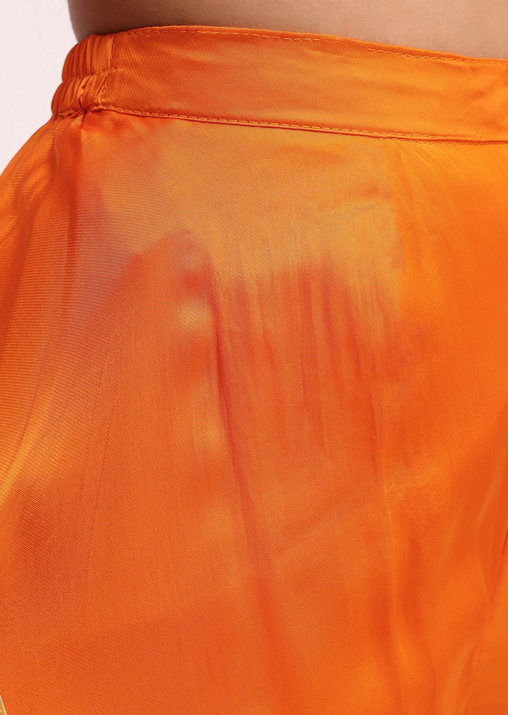 Orange Silk Zari Crop Top And Palazzo With Dupatta