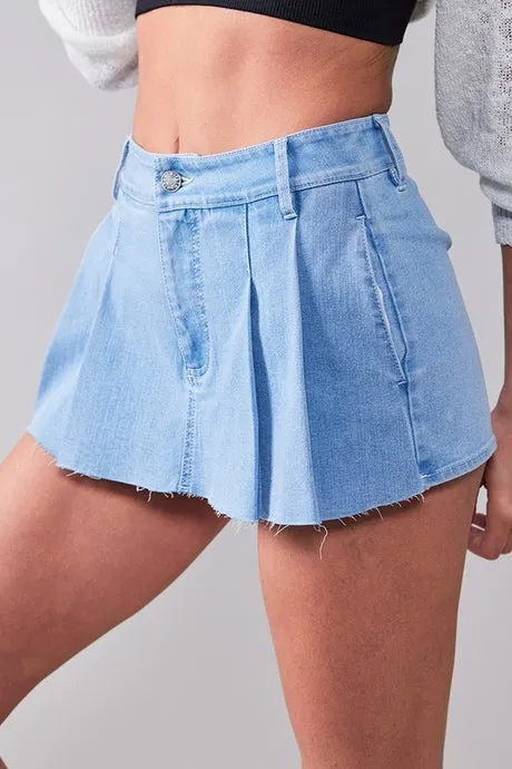 Pleated Denim Skort