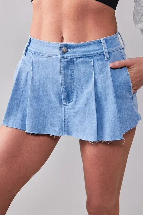 Pleated Denim Skort