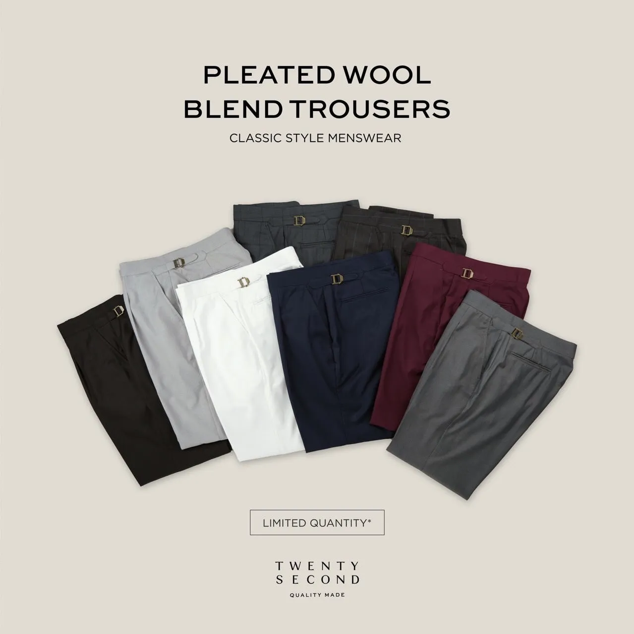 PLEATED WOOL BLEND TROUSERS - RED