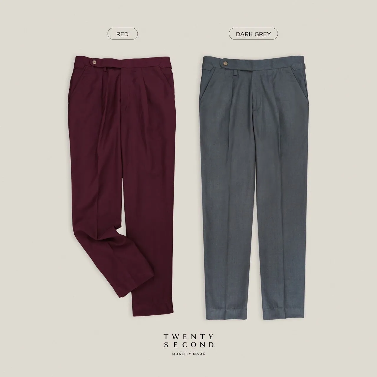 PLEATED WOOL BLEND TROUSERS - RED