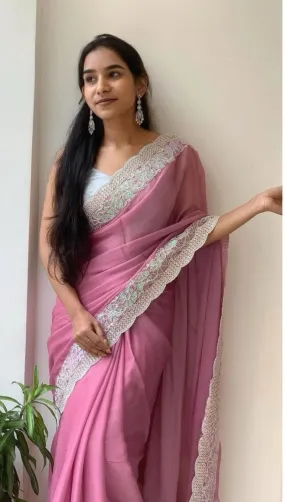 "Shimmer Sitara Georgette Saree for Women with Cutwork Border and Sequin Work"