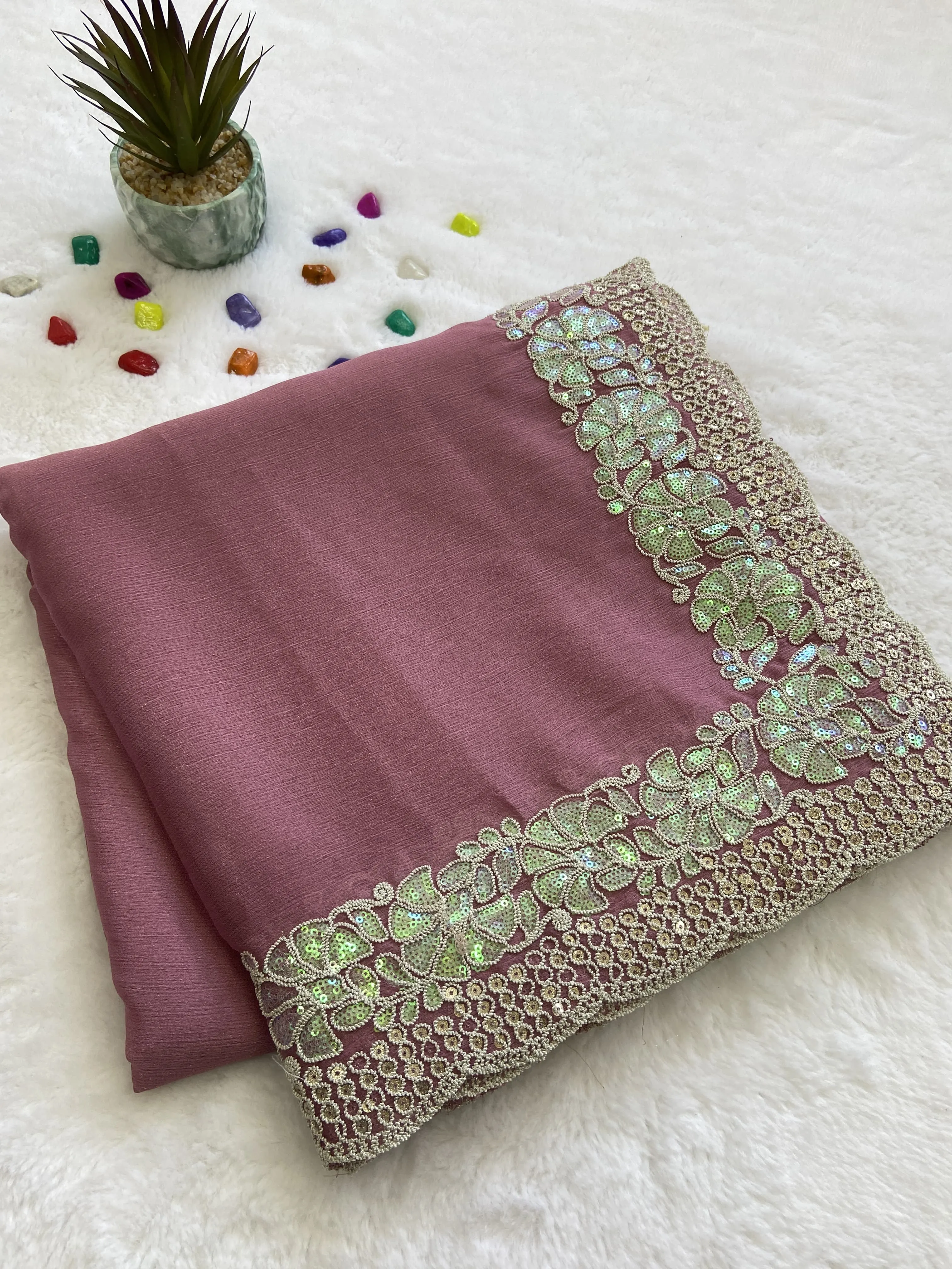 "Shimmer Sitara Georgette Saree for Women with Cutwork Border and Sequin Work"