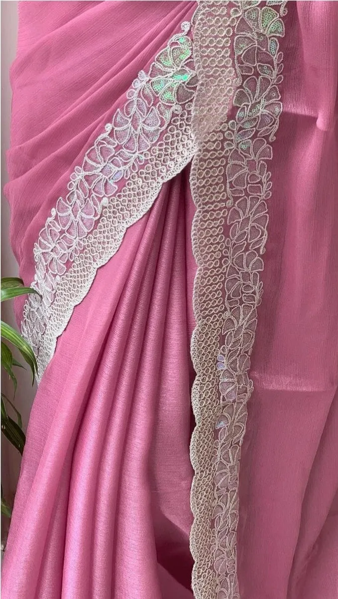 "Shimmer Sitara Georgette Saree for Women with Cutwork Border and Sequin Work"
