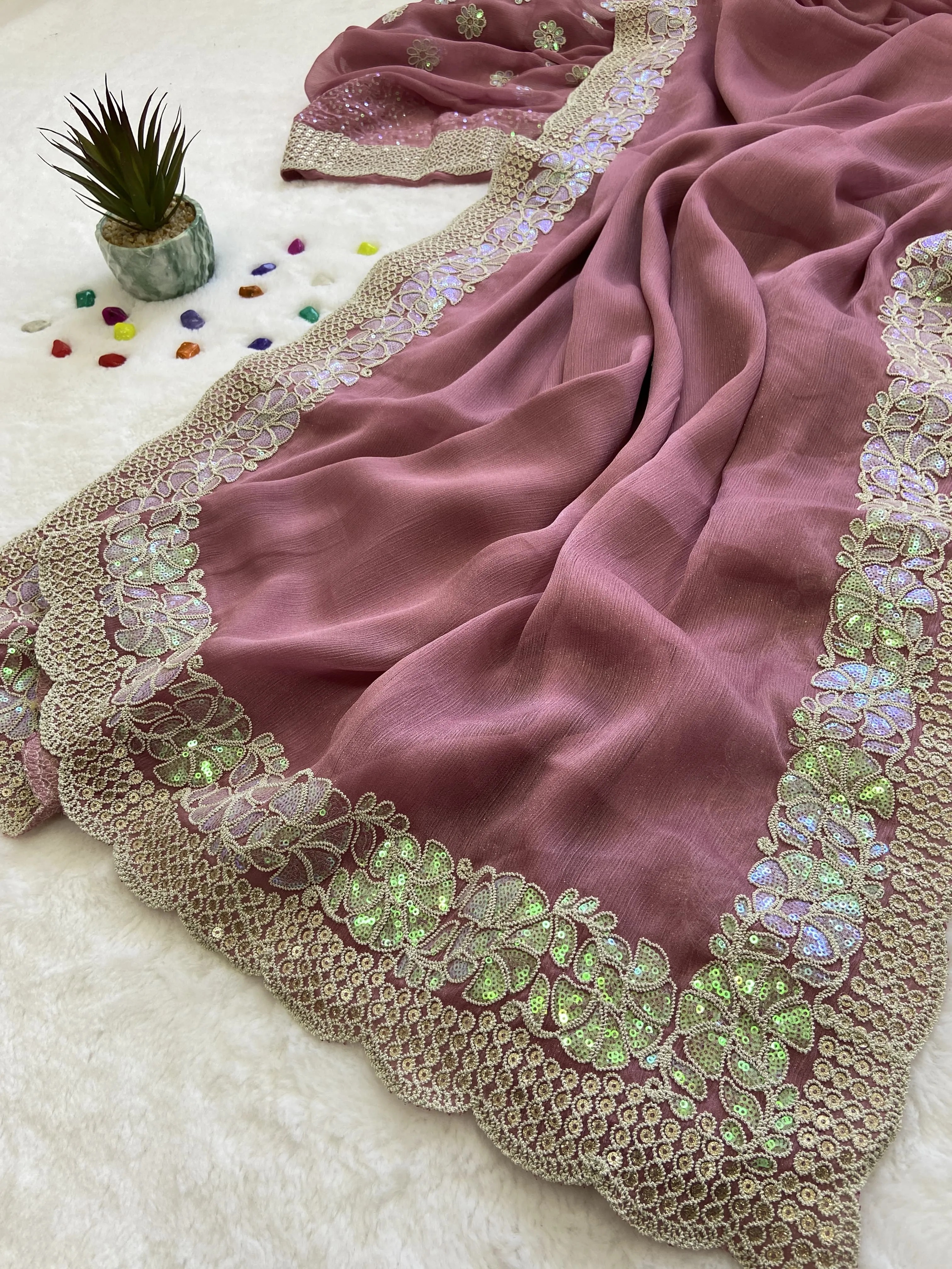 "Shimmer Sitara Georgette Saree for Women with Cutwork Border and Sequin Work"