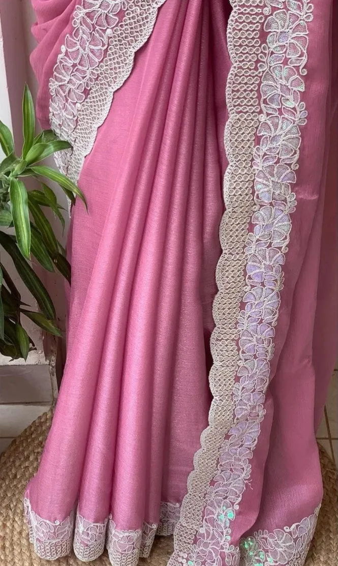 "Shimmer Sitara Georgette Saree for Women with Cutwork Border and Sequin Work"